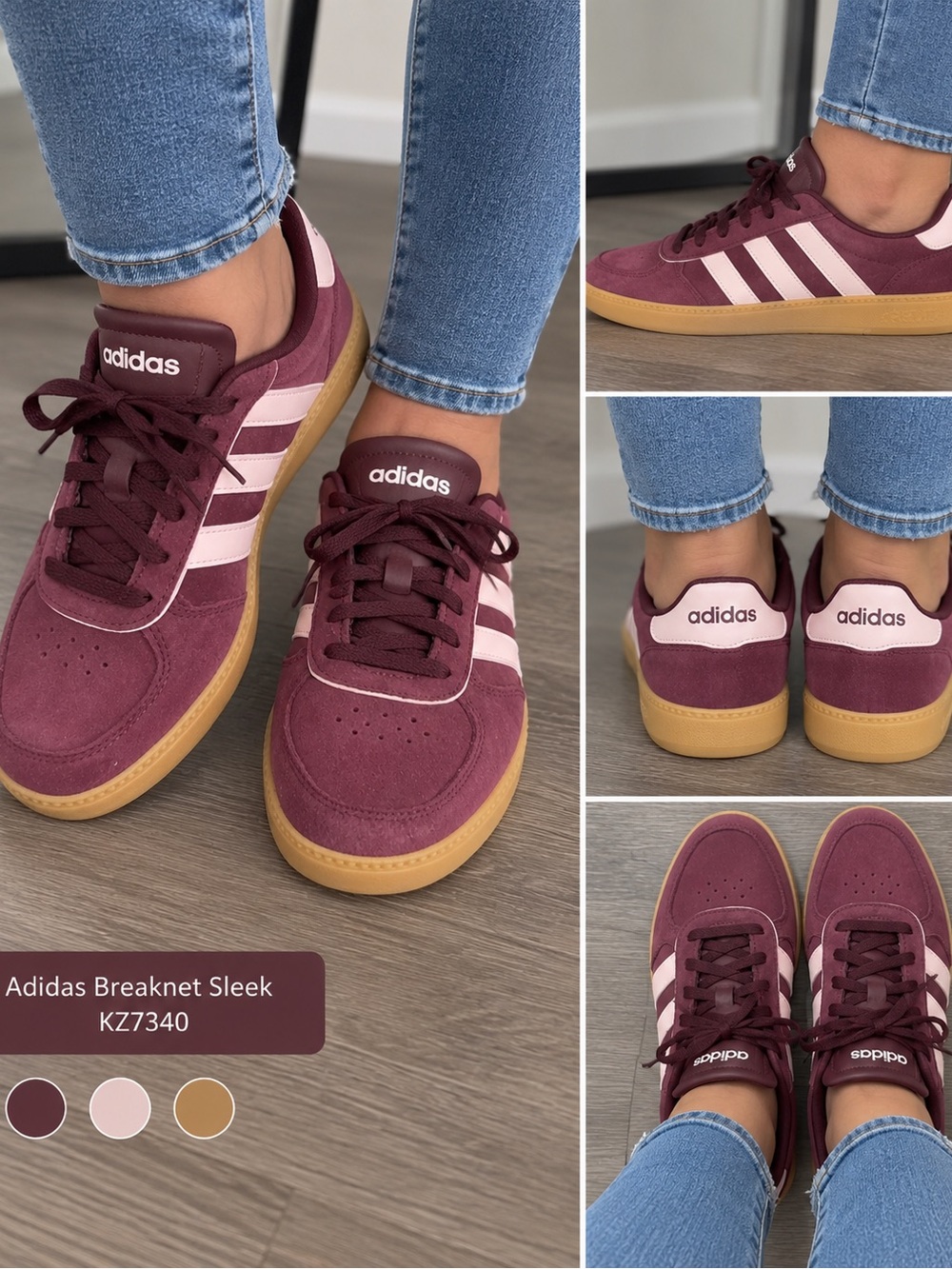 adidas Women’s Breaknet Sleek Sneakers - Burgundy & Pale Pink